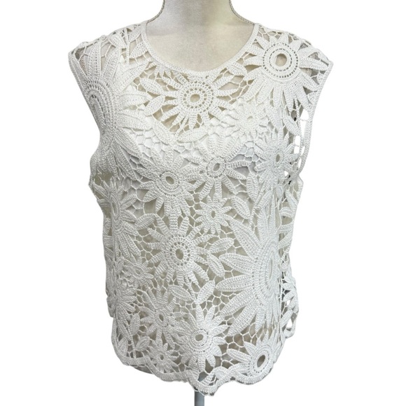 Ted Baker London Ivory KATRNN Crochet Sleeveless Lined Top Size Ted 4 US 10 NWT - Picture 2 of 15